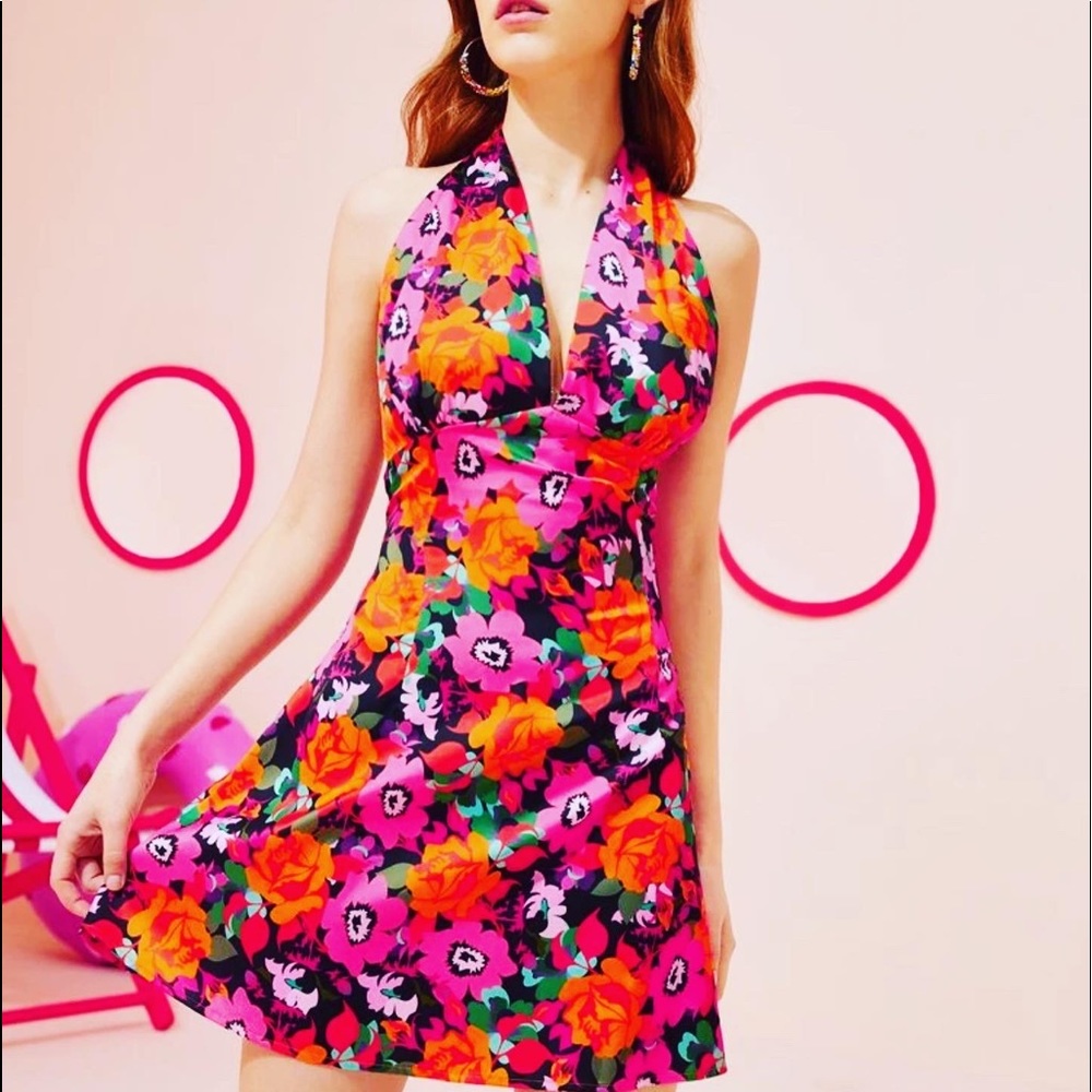 Floral Strapless Dress - Pink and Orange